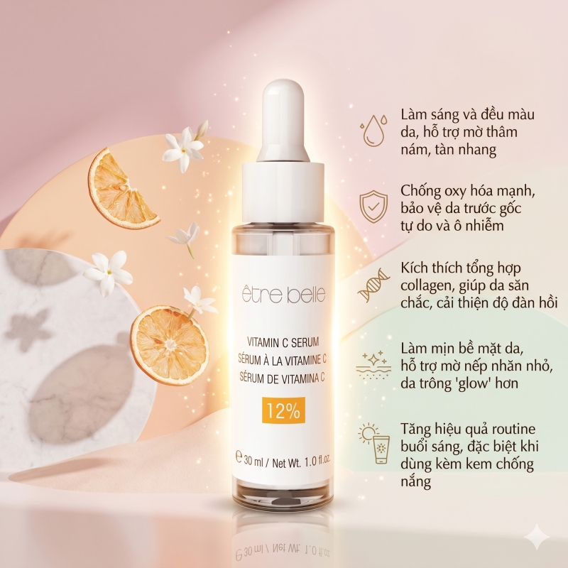 Etre Belle Serum Vitamin C 12% Chống Oxy Hóa Mạnh Mẽ, Sáng Da Mờ Thâm Nám