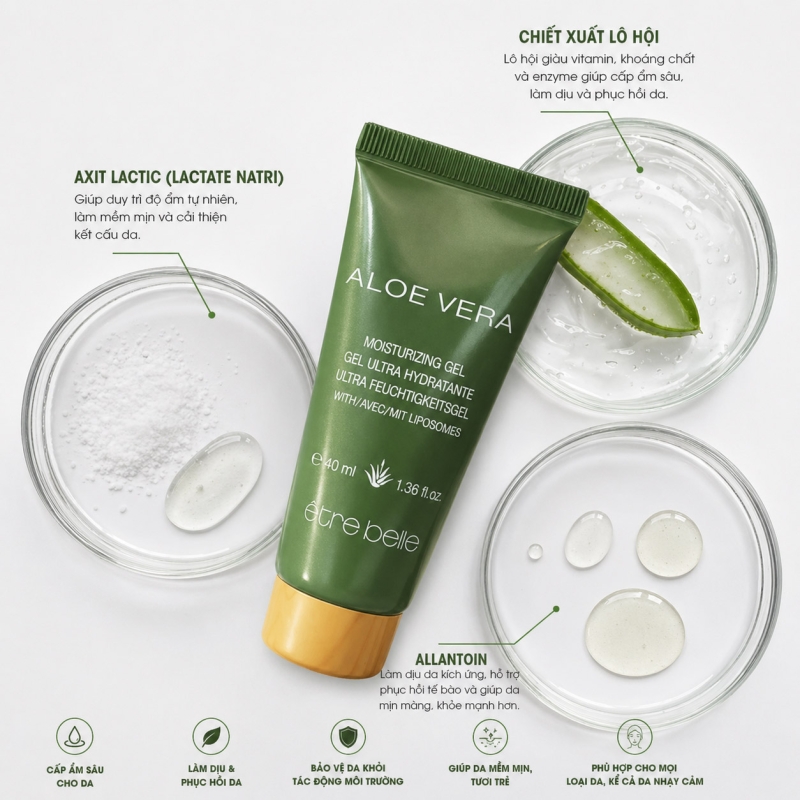 Etre Belle Aloe Vera Ultra Moisturising Gel: Dưỡng Ẩm Sâu, Mịn Màng Không Bóng Nhờn