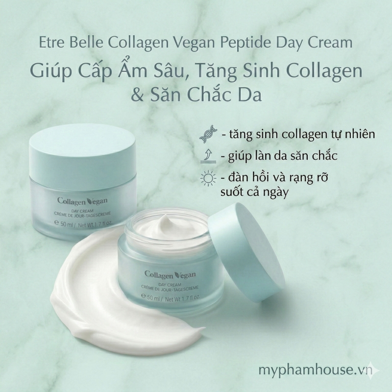 Etre Belle Collagen Vegan Peptide Day Cream: Cấp Ẩm Sâu, Nâng Cơ Săn Chắc Da Tức Thì