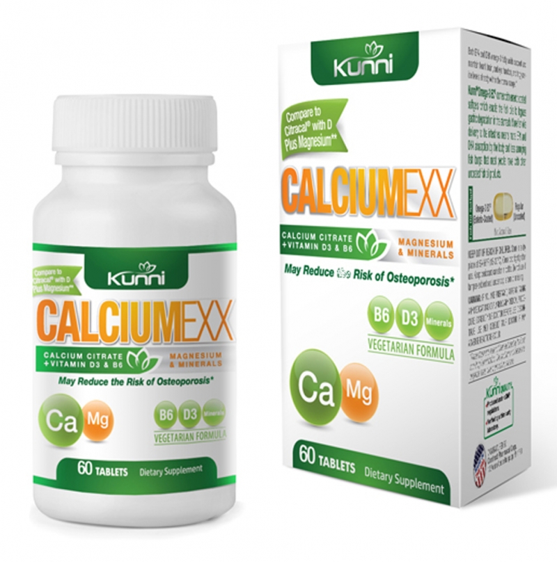 Viên Uống Bổ Sung Canxi Và Vitamin D Hỗ Trợ  Điều Trị Xương Khớp  Kunni Calcium EXX (Calcium Citrate 500mg + D3 250 IU)