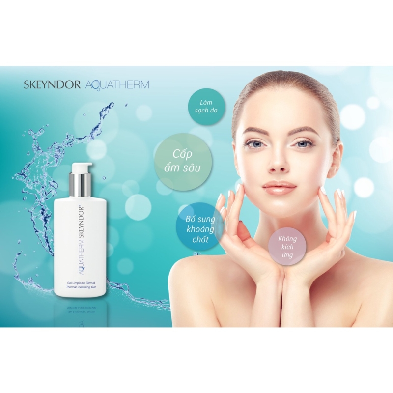 Skeyndor Aquatherm Thermal Cleansing Gel 250ml - Gel rửa mặt phục hồi cho da nhạy cảm thiên dầu