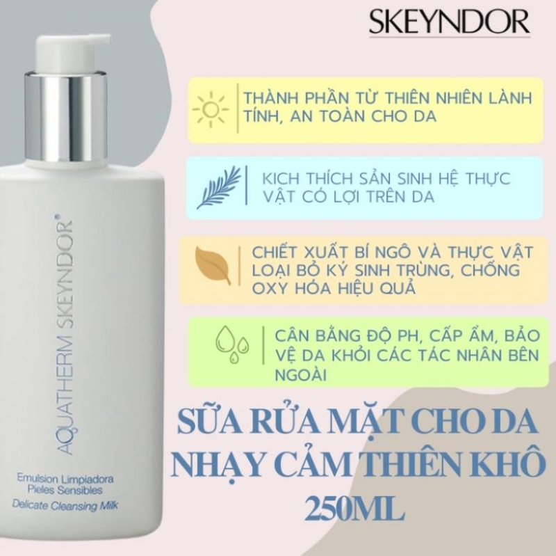 Skeyndor Aquatherm Delicate Cleansing Milk 250ml - Sữa rửa mặt phục hồi cho da khô nhạy cảm