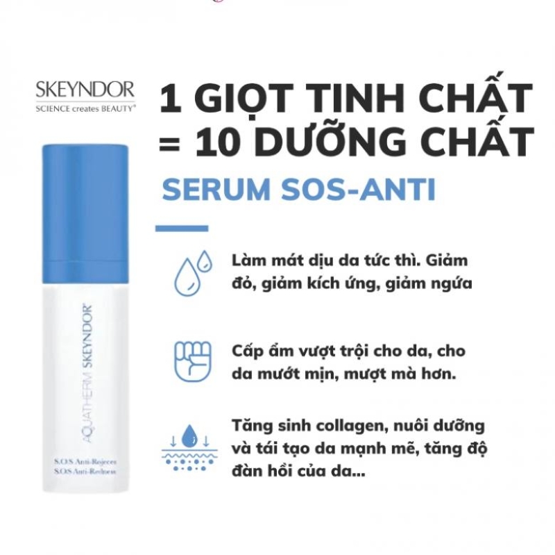 Skeyndor Aquather Sos Anti Redness 30ml - Serum phục hồi cấp tốc cho da mẩn đỏ và nhạy cảm