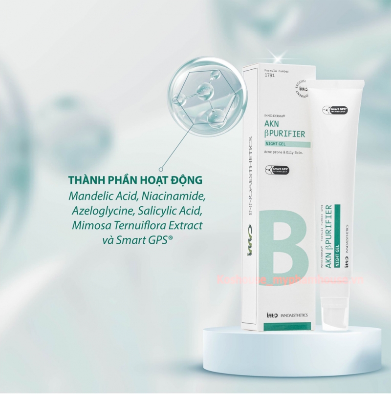 INNO DERMA Innoaesthetics Akn ßPurifier Night Gel _ Gel đặc trị dành cho da dầu, mụn và phục hồi tổn thương da sau viêm