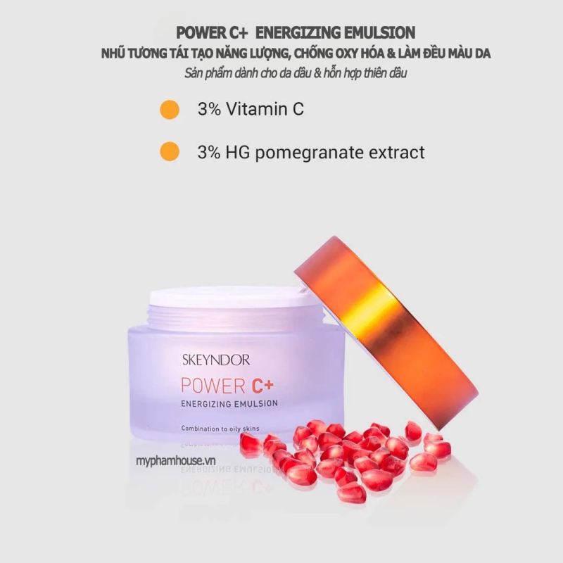 Skeyndor Power C+ Energizing Emulsion 50ml_ Nhũ tương tái tạo năng lượng, chống oxy hóa, làm đều màu dành cho da thường và hỗn hợp thiên dầu
