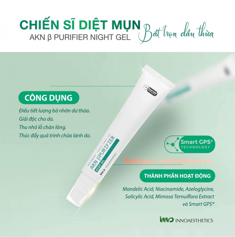 INNO DERMA Innoaesthetics Akn ßPurifier Night Gel _ Gel đặc trị dành cho da dầu, mụn và phục hồi tổn thương da sau viêm