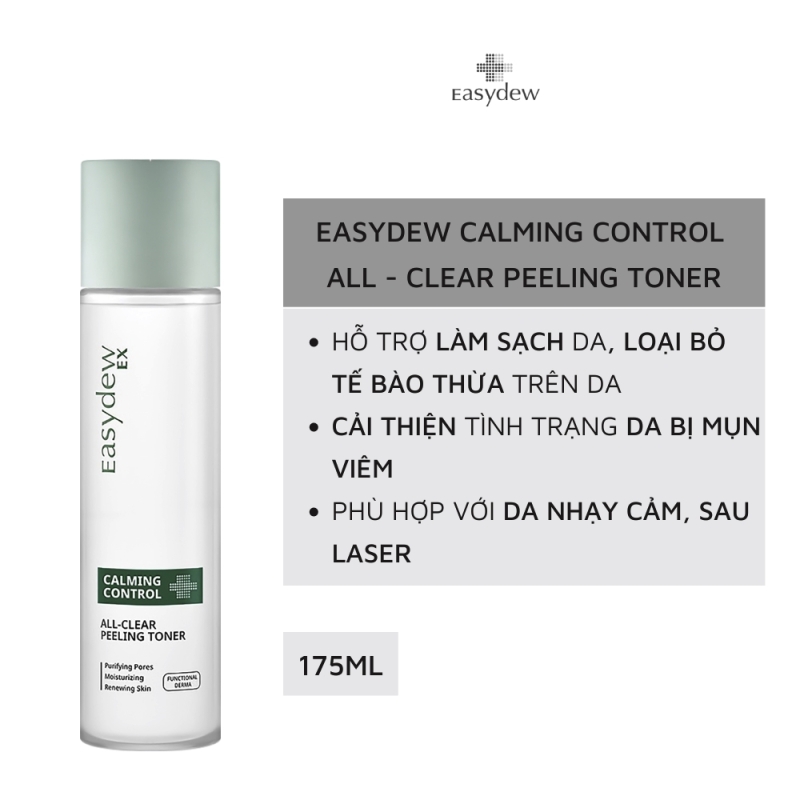 Easydew Calming Control All Clear Peeling Toner 175ml _ Toner cân bằng, kiểm soát nhờn và làm sạch sâu từ lỗ chân lông