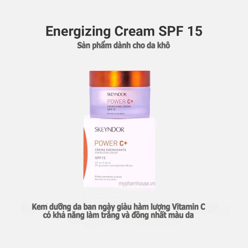 Skeyndor Power C+ Energizing Cream SPF15 50ml_ Kem dưỡng tái tạo năng lượng, chống oxy hóa, làm đều màu dành cho da khô